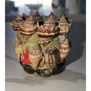 VTG Seashell Coral Vase Handmade Folk Art Beach Decor Memory Collage Jar Orlando